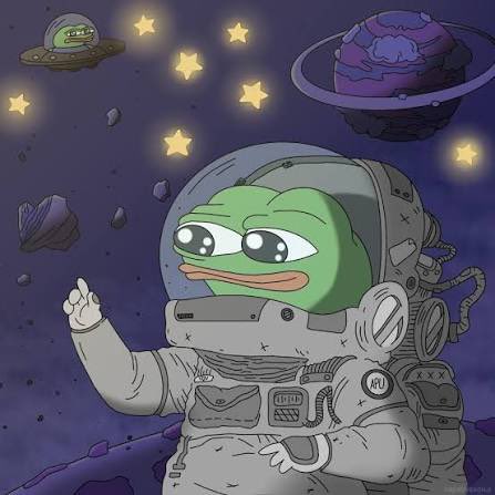 Apu astronaut floating among stars and planets